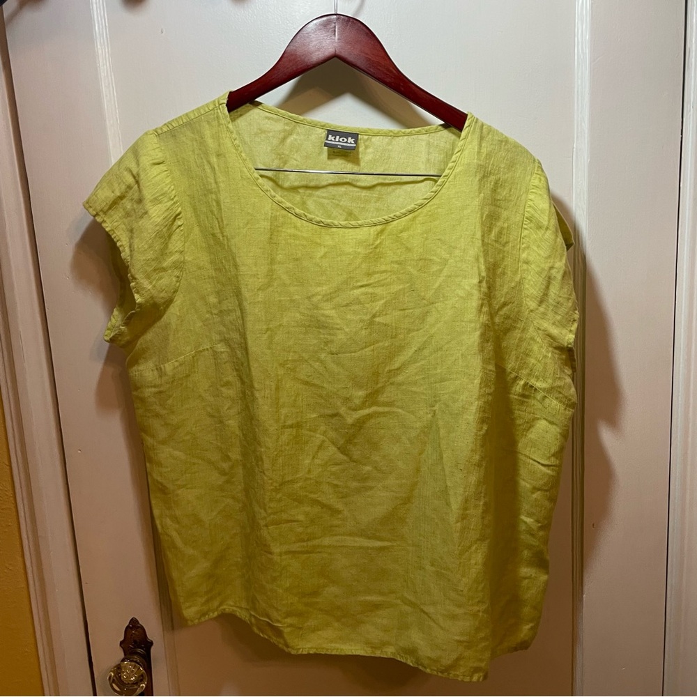 Klok Denmark Blouse Top Womens XL Lagenlook Minimal Fog Linen